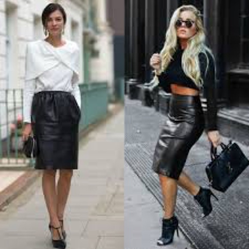 Iconic Vintage 1986 Black Cow Leather Pencil Skirt Calf Length Size 9/10